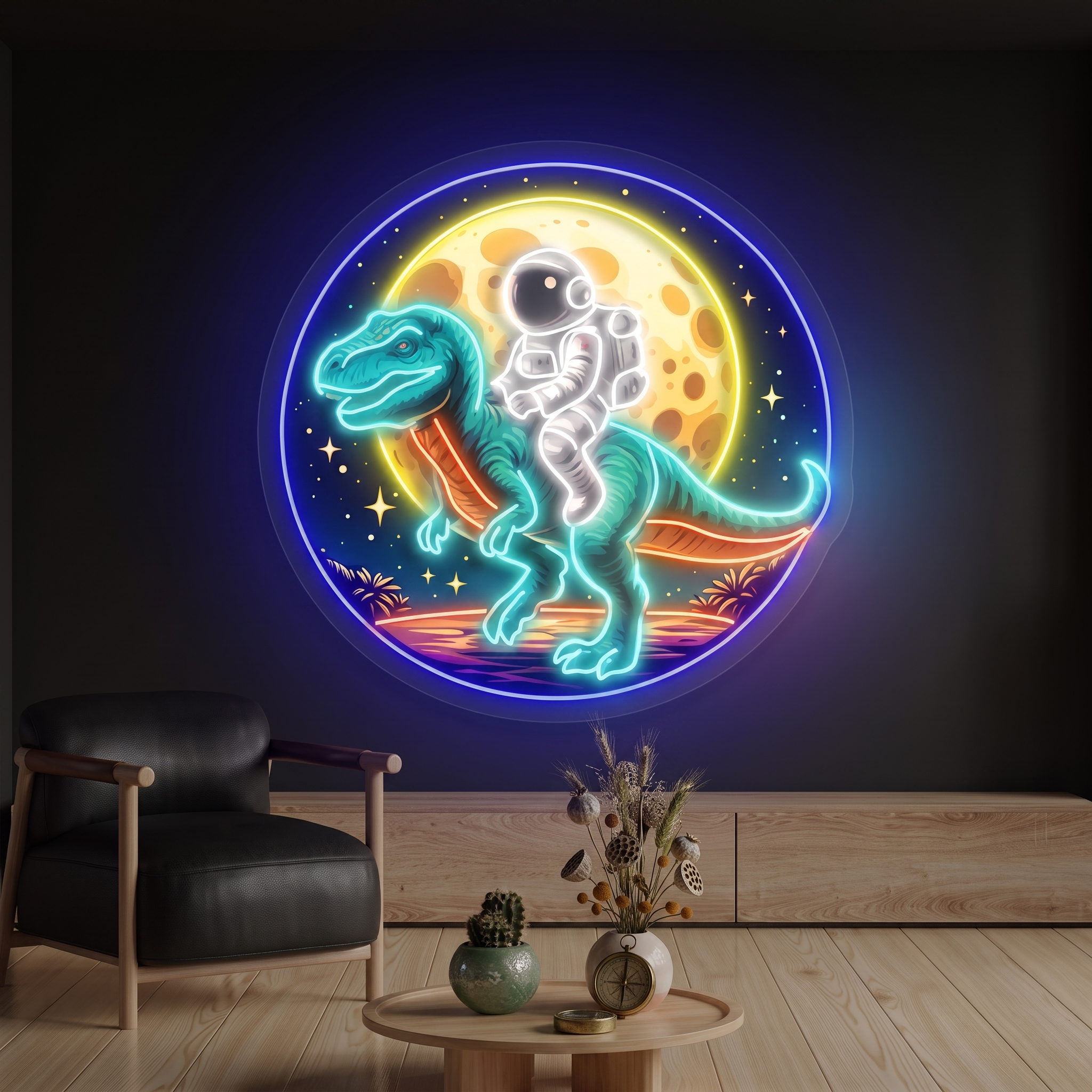 Astronaut Riding Dinosaur LED Neon Sign