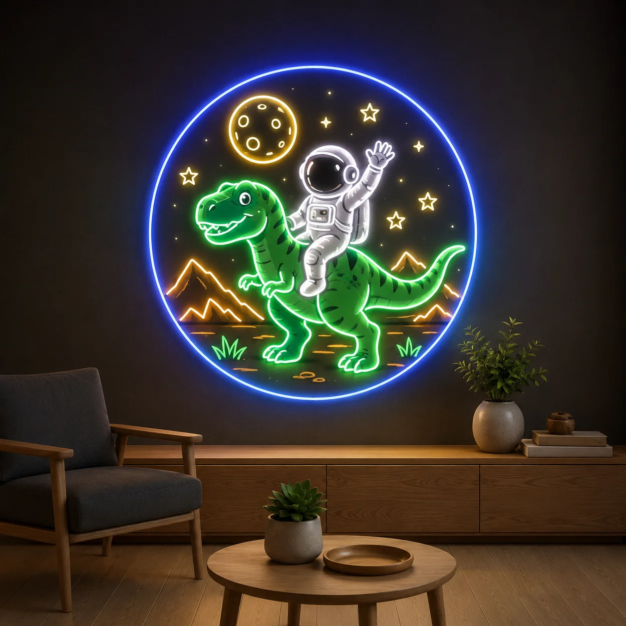 Astronaut Riding Dinosaur LED Neon Sign