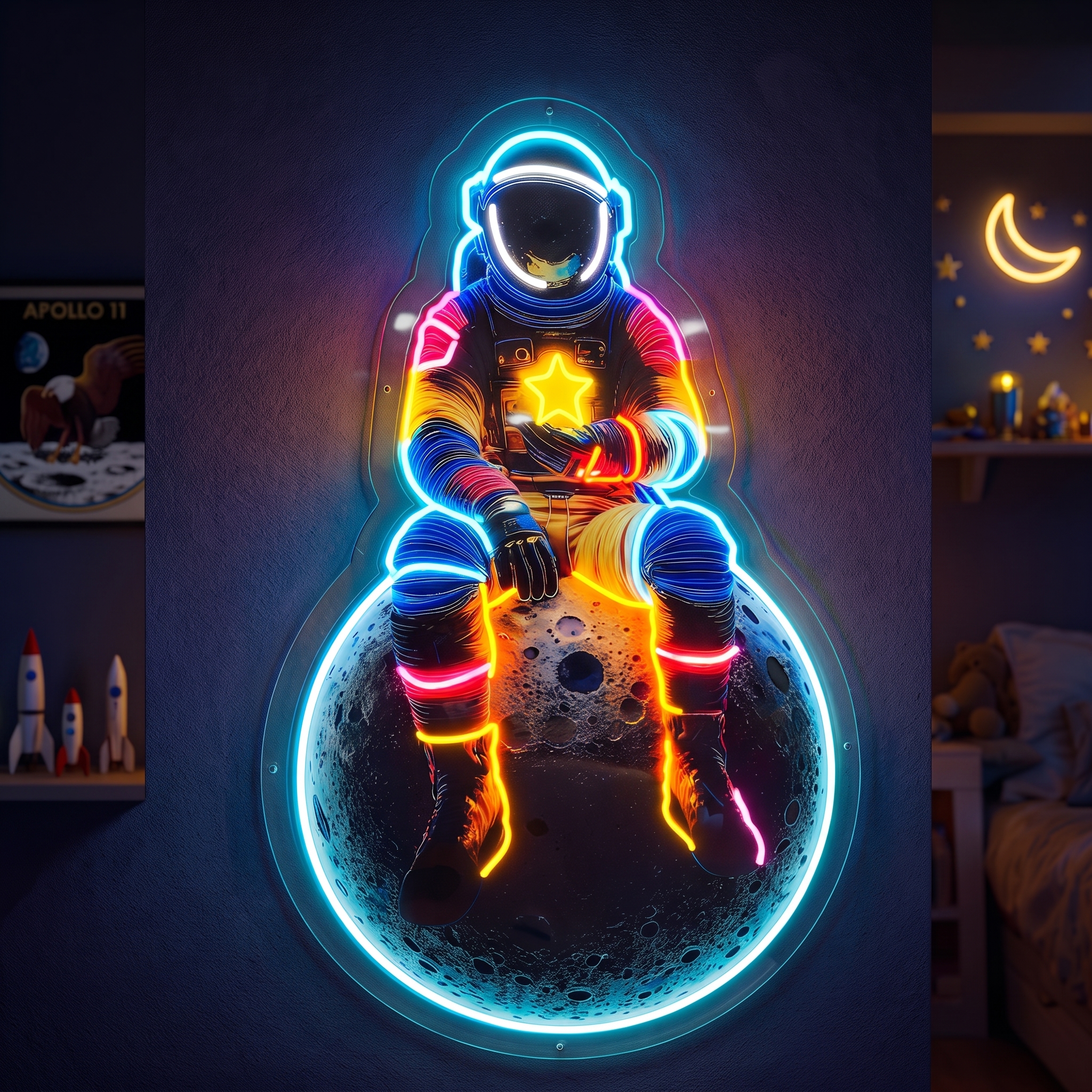 Astronaut Sitting on Moon LED Neon Sign