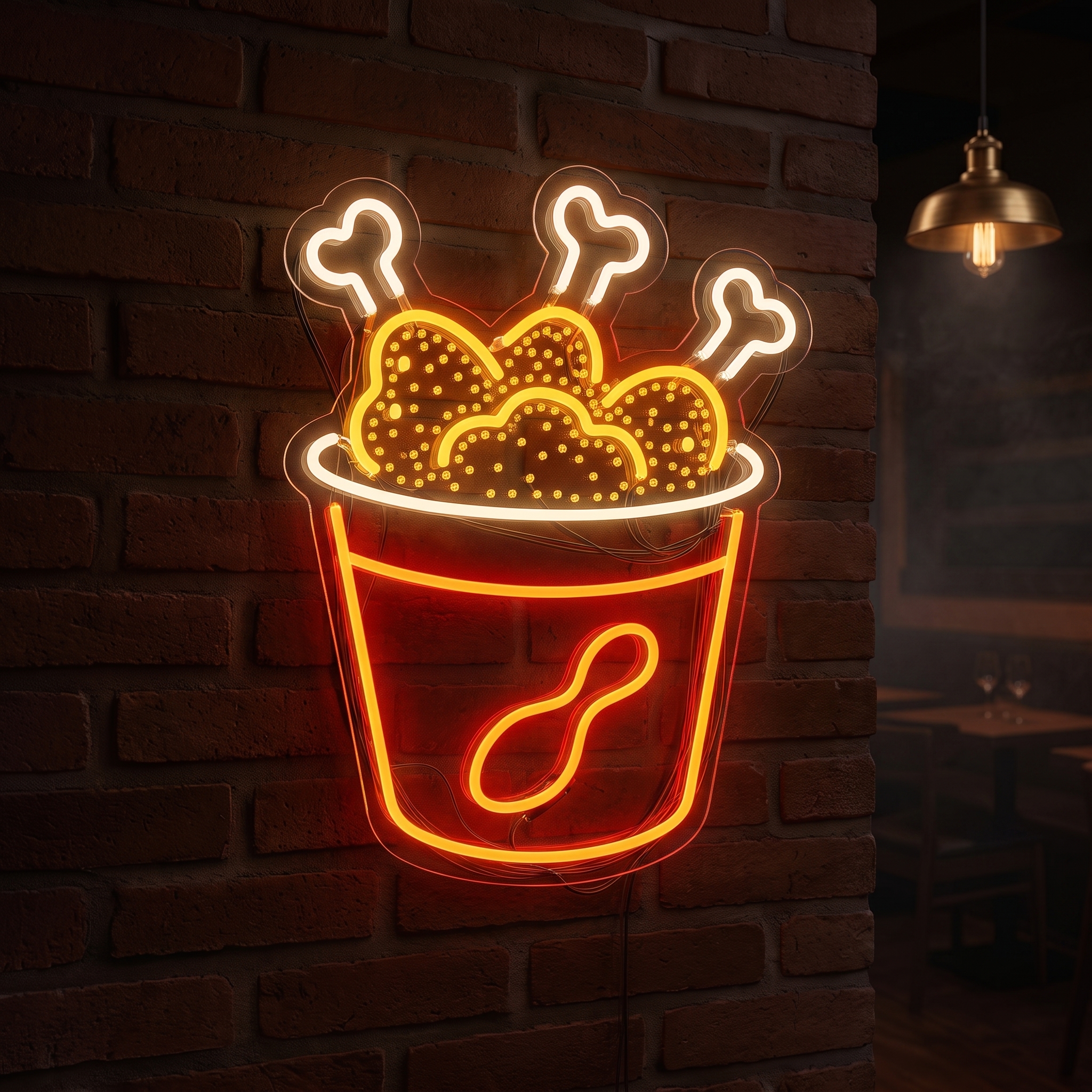 Crispy Fried Chicken Bucket LED Neon Sign