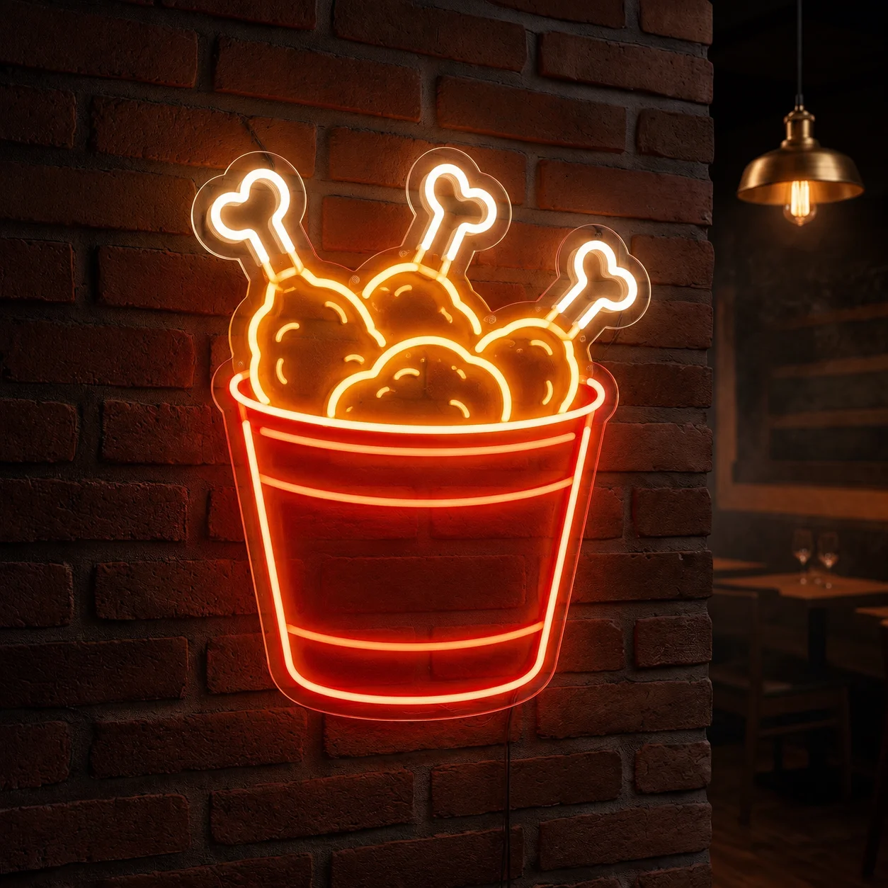 Crispy Fried Chicken Bucket LED Neon Sign