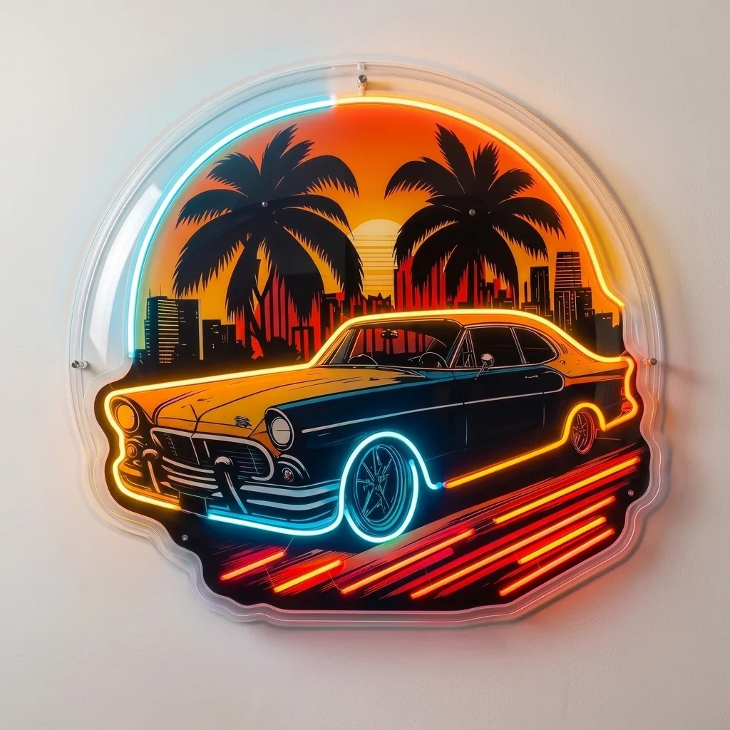 Retro Classic Car Sunset LED Neon Sign