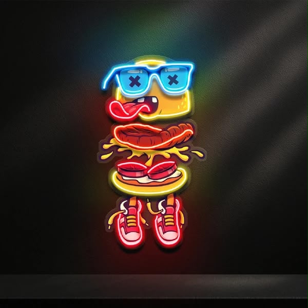 Funny Cartoon Burger Character LED Neon Sign
