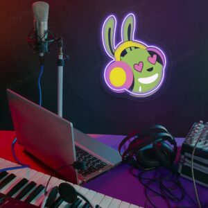 Heart Eyes Bunny Headphones LED Neon Sign
