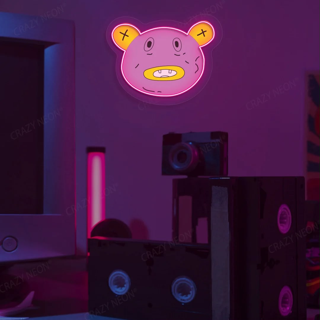Pink Cartoon Bear Face LED Neon Sign