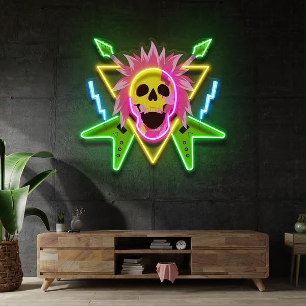 Punk Rock Skull and Electric Guitars LED Neon Sign